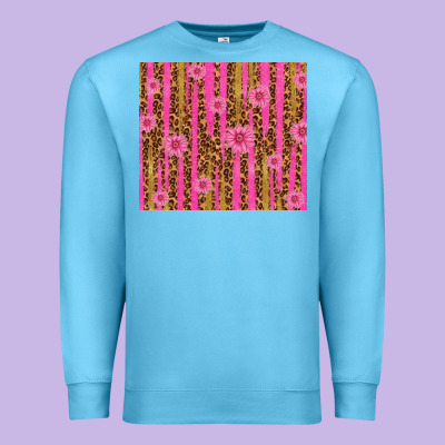 Glitter Pink Stripe Leopard Pattern With Flowers Premium Sweatshirt Designed By Tumblerdesignbyshophia