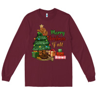 Burgundy merry christmas y'all Long Sleeve Tee - MaliasSmallBusiness