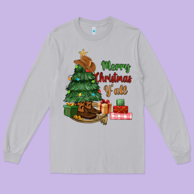 Merry Christmas Y'all Long Sleeve Tee Designed By Maliassmallbusiness