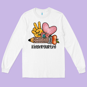 Peace Love Kindergarten Long Sleeve Tee Designed By Jahusdesignshop