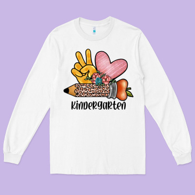 Peace Love Kindergarten Long Sleeve Tee Designed By Jahusdesignshop