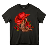 Asphalt valentines day cowboy boots red  and roses Heavy Core Tee - AdoDesignShop