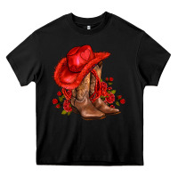 Black valentines day cowboy boots red  and roses Heavy Core Tee - AdoDesignShop