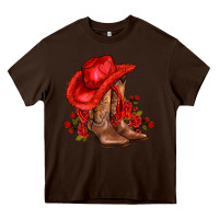Chocolate Brown valentines day cowboy boots red  and roses Heavy Core Tee - AdoDesignShop