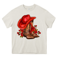 Cream valentines day cowboy boots red  and roses Heavy Core Tee - AdoDesignShop