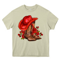 Mossy valentines day cowboy boots red  and roses Heavy Core Tee - AdoDesignShop