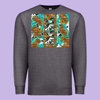 Cowhide Mama With Rustic Teal Wood Premium Sweatshirt Designed By Tumblerdesignbyshophia