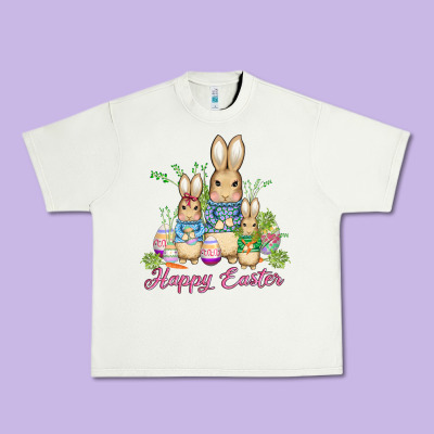 Easter Bunny Family Wıth Carrots And Eggs Urban Heavy Tee Designed By Adodesignshop