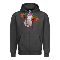 Charcoal Heather cow with flowers Zipper Hoodie - Bettercallsaul