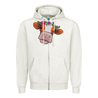 Oatmeal Heather cow with flowers Zipper Hoodie - Bettercallsaul