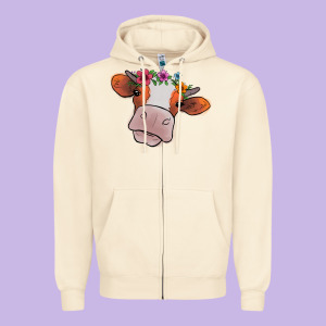 Cow With Flowers Zipper Hoodie Designed By Bettercallsaul