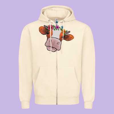 Cow With Flowers Zipper Hoodie Designed By Bettercallsaul