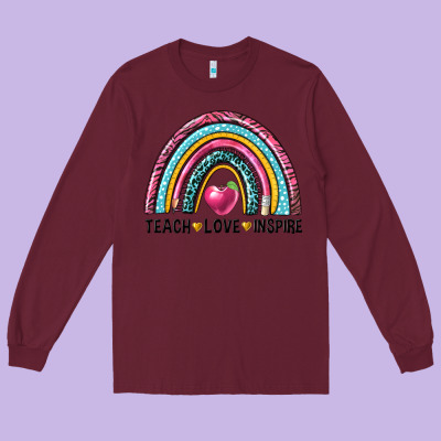 Rainbow Teach Love Inspire Long Sleeve Tee Designed By Nancycooperartshop