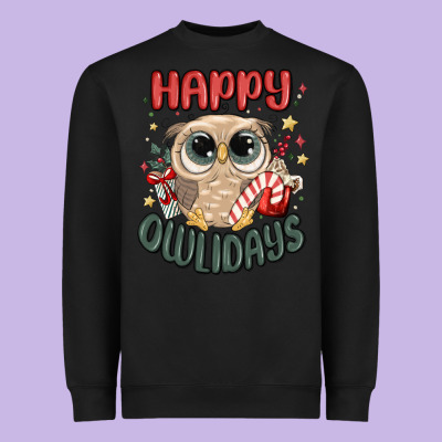 Happy Owlidays Heavyweight Sweatshirt Designed By Maliassmallbusiness