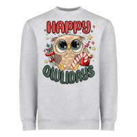 Heather Grey happy owlidays Heavyweight Sweatshirt - MaliasSmallBusiness