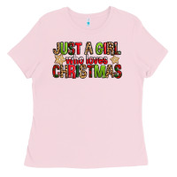 Bubblegum Pink just a girl who loves christmas with cookies Ladies Tee - FaDigitalArtStudio