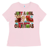 Bubblegum Pink just a girl who loves christmas Ladies Tee - FaDigitalArtStudio