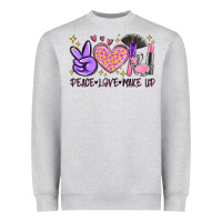 Heather Grey peace love make up Heavyweight Sweatshirt - MaliasSmallBusiness
