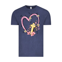 Vintage Denim heart cross Vintage Tee - MaliasSmallBusiness
