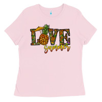 Bubblegum Pink love summer pinapple Ladies Tee - CowhideDigitalArt