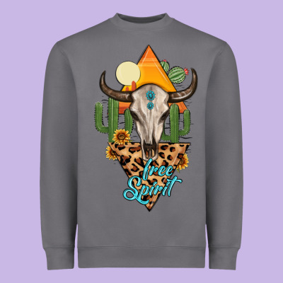 Free Spirit Bull Skull Heavyweight Sweatshirt Designed By Maliassmallbusiness