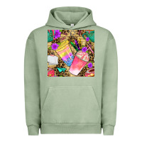 Pigment Oil Green school girl coffee cup with leopard seamless pattern bbs Urban Hoodie - BundleAndBundleShop