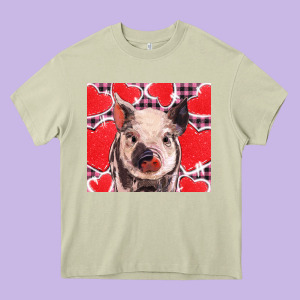 Valentine's Day Glitter Hearts Pig Heavy Core Tee Designed By Barkaloodesign