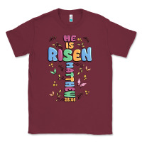 Burgundy he is risen cross Classic Tee - MaliasSmallBusiness
