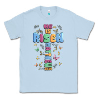 Dusty Blue he is risen cross Classic Tee - MaliasSmallBusiness