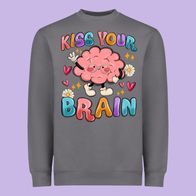 Kiss Your Brain Heavyweight Sweatshirt Designed By Maliassmallbusiness