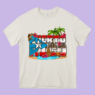 Puerto Rico And Flowers With Frog Heavy Core Tee Designed By Adodesignshop