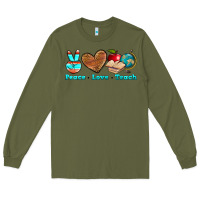 Army Green peace love teach Long Sleeve Tee - NancyCooperArtShop