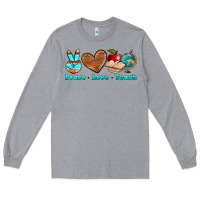 Heather Grey peace love teach Long Sleeve Tee - NancyCooperArtShop