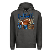 Charcoal Heather Football vibes blue and grey team color Premium Hoodie - HowdyJamesFarm