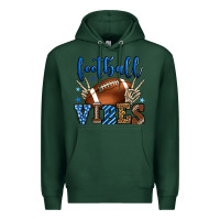 Sports Green Football vibes blue and grey team color Premium Hoodie - HowdyJamesFarm