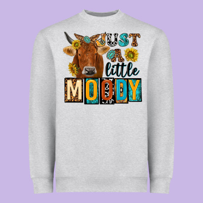 Just A Little Moody With Cow Heavyweight Sweatshirt Designed By Nancycooperartshop