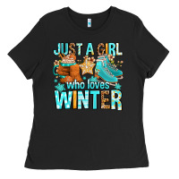Black just a girl who loves winter Ladies Tee - FaDigitalArtStudio