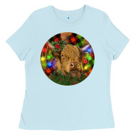 Baby Blue Brown Cow Christmas Ladies Tee - RanaPortraitStore