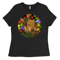 Black Brown Cow Christmas Ladies Tee - RanaPortraitStore