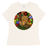 Bone Brown Cow Christmas Ladies Tee - RanaPortraitStore