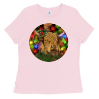 Bubblegum Pink Brown Cow Christmas Ladies Tee - RanaPortraitStore