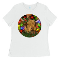 White Brown Cow Christmas Ladies Tee - RanaPortraitStore