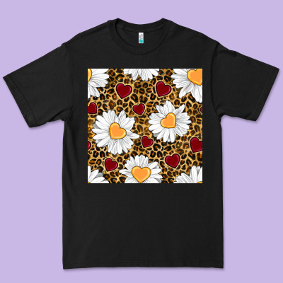 Valentines Day Daisy And Leopard Seamless Pattern Premium Tee Designed By Bundleandbundleshop
