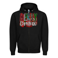 Black Merry Christmas Buffalo Plaid Leopard Zipper Hoodie - Bettercallsaul