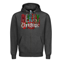 Charcoal Heather Merry Christmas Buffalo Plaid Leopard Zipper Hoodie - Bettercallsaul