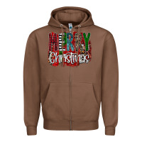 Chestnut Merry Christmas Buffalo Plaid Leopard Zipper Hoodie - Bettercallsaul
