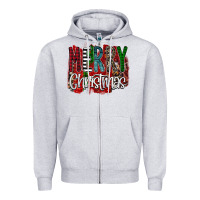 Heather Grey Merry Christmas Buffalo Plaid Leopard Zipper Hoodie - Bettercallsaul
