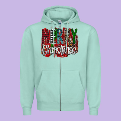 Merry Christmas Buffalo Plaid Leopard Zipper Hoodie Designed By Bettercallsaul