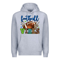 Heather Grey Football vibes green and blue Premium Hoodie - HowdyJamesFarm