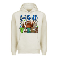 Oatmeal Heather Football vibes green and blue Premium Hoodie - HowdyJamesFarm